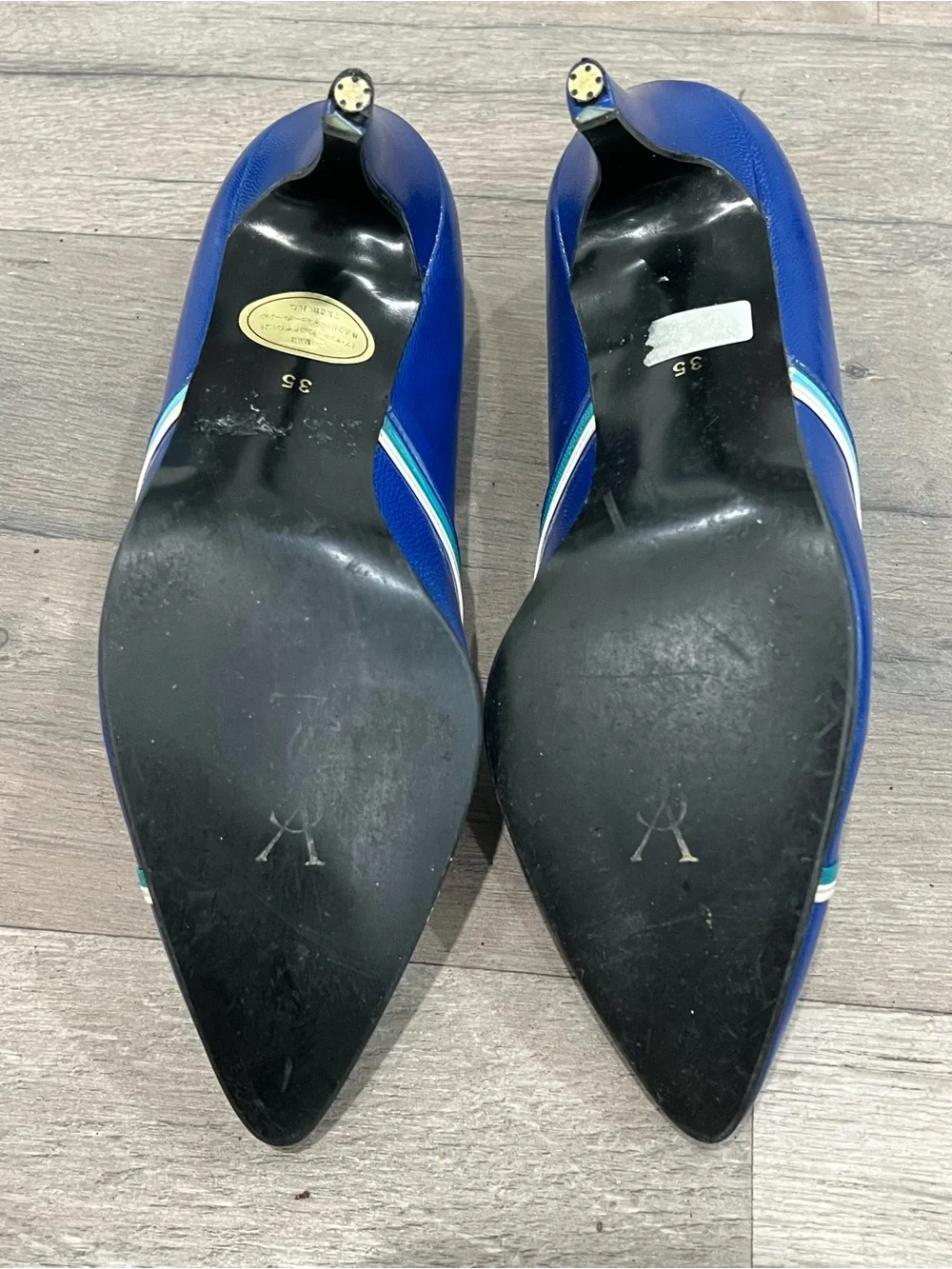 Yves Saint Laurent Cobalt Blue Pointed Leather Pumps with Braided Trim